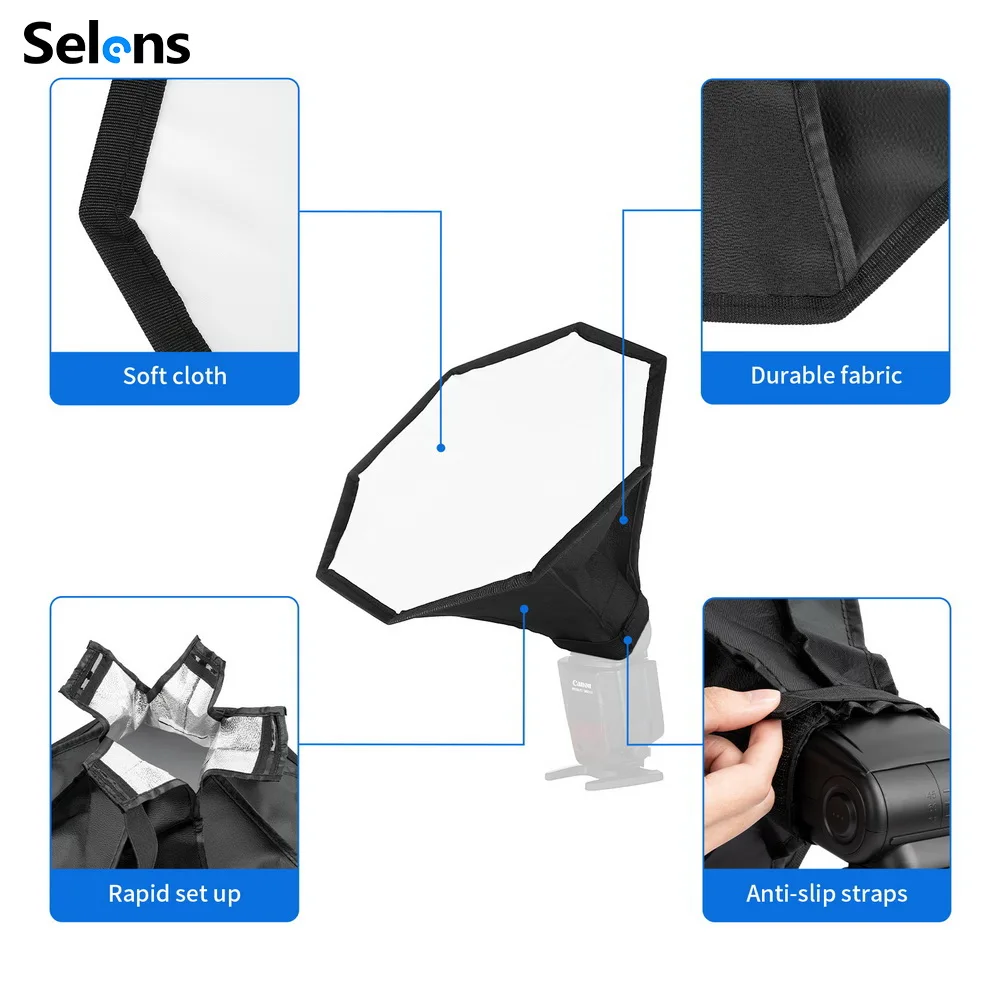 Selens Universal Octagonal Soft Box Set Top Hot Boot/Flash Soft Box Soft Cover for Speedlite Diffuser Flash Light Softbox Kit