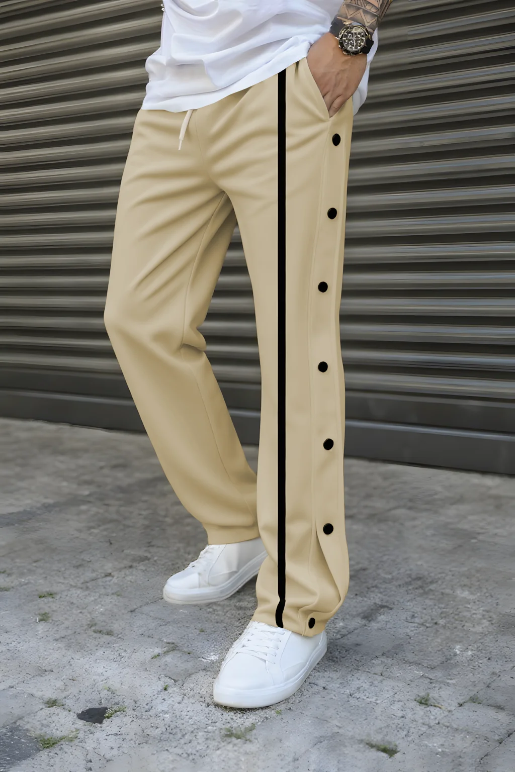 NewMen'strousers-Spring/autumn Casual Sportswear Pants-Fashionable Striped Design-Side Button Decoration-High street Men's Pants