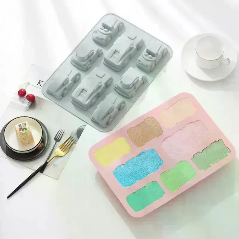 4/6/8 Cavities Car Train Silicone Mold Vehicles Crayon Making Supplies Pudding Jelly Cake Chocolate Mould Kitchen Pastry Tools