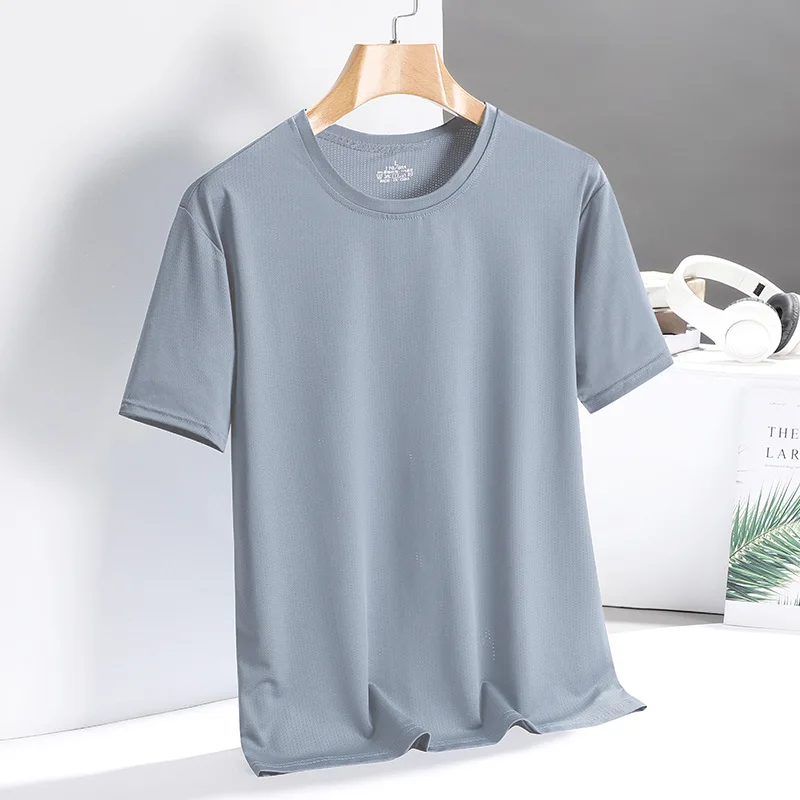 Men\'s Pajamas Tops T-Shirt Ice Silk Quick Dry T-Shirt Men\'s Plus Size Loose Tops Thin Sports Fitness Summer Short-Sleeved