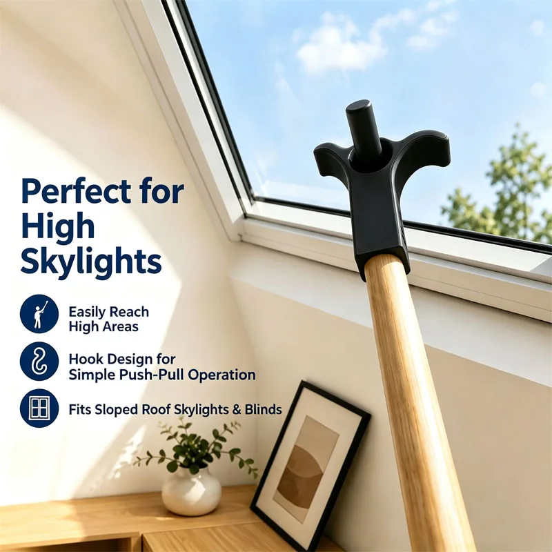 3-in-1 Skylight Window Opener Hook with 24mm Pole Adapter High Reach Attic Window Crank Handle Roof Blind Vent Control Home Tool