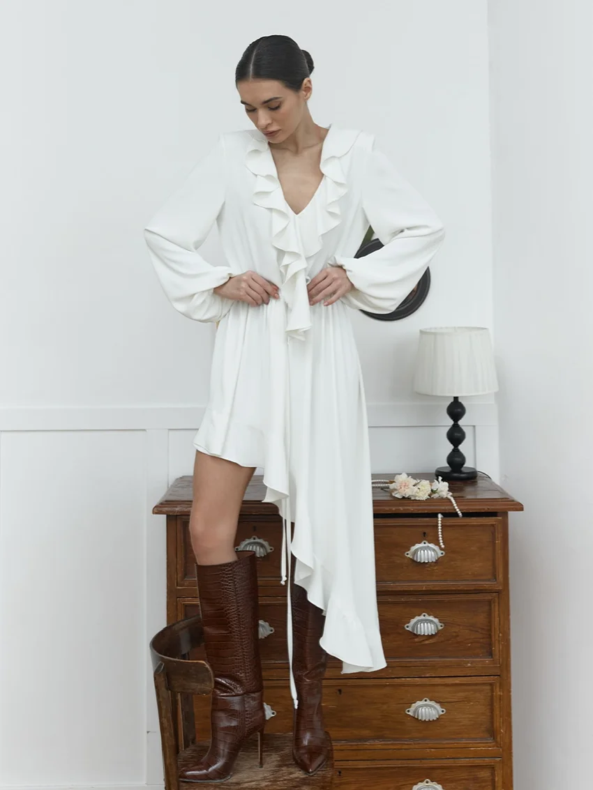 

Marthaqiqi зимние женские ночные рубашки, пижамы с длинными рукавами, ночная рубашка с v-образным вырезом, одежда для сна на шнуровке, платье до середины икры, повседневная женская ночная рубашка