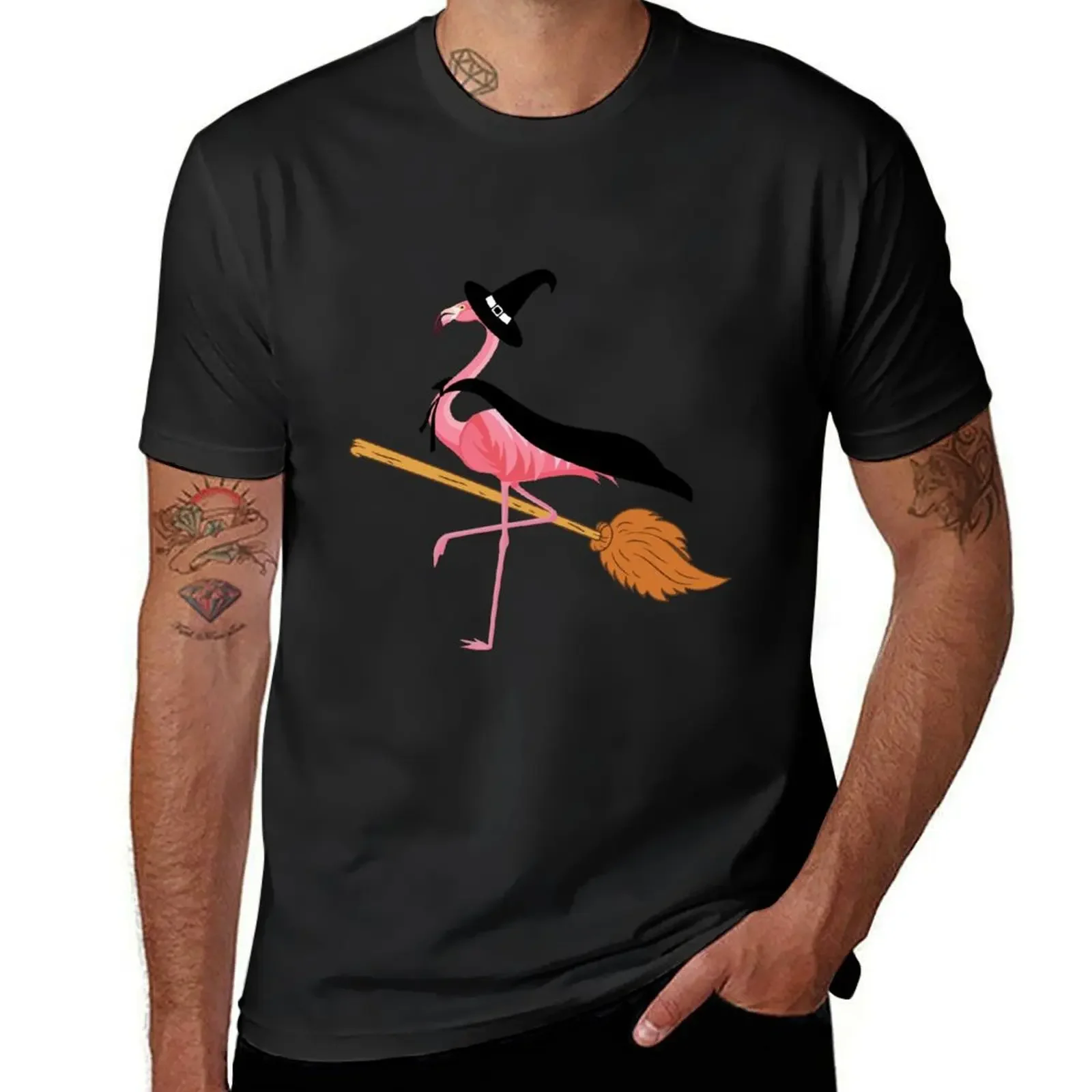 

Funny Halloween Flamingo Witch Broomstick Costume T-Shirt boys animal print animal prinfor boys t shirts for men