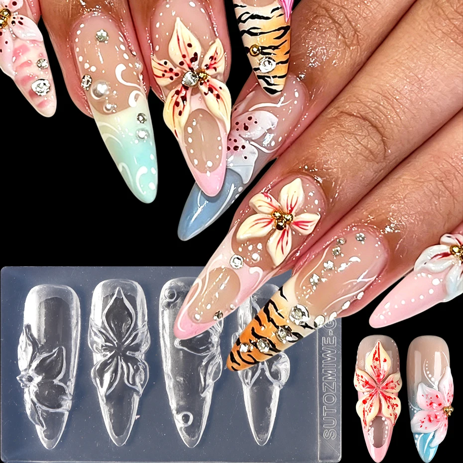 3D Lilien-Blumen Nagel-Silikonform Plumeria Blumen-Schnitzform Nagelkunst-Modellierform Vorlage Nagel-Charms Dekoration Maniküre