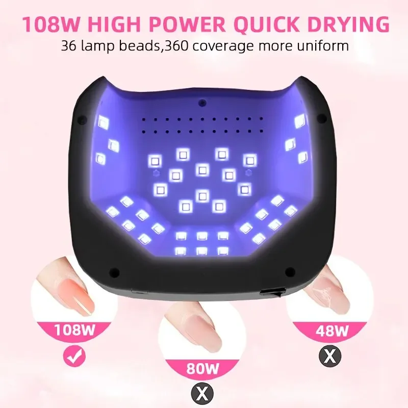 充電式UV LEDネイルランプ,コードレスマニキュア乾燥ランプ,バッテリー内蔵のプロ仕様のマニキュア,36個のLED