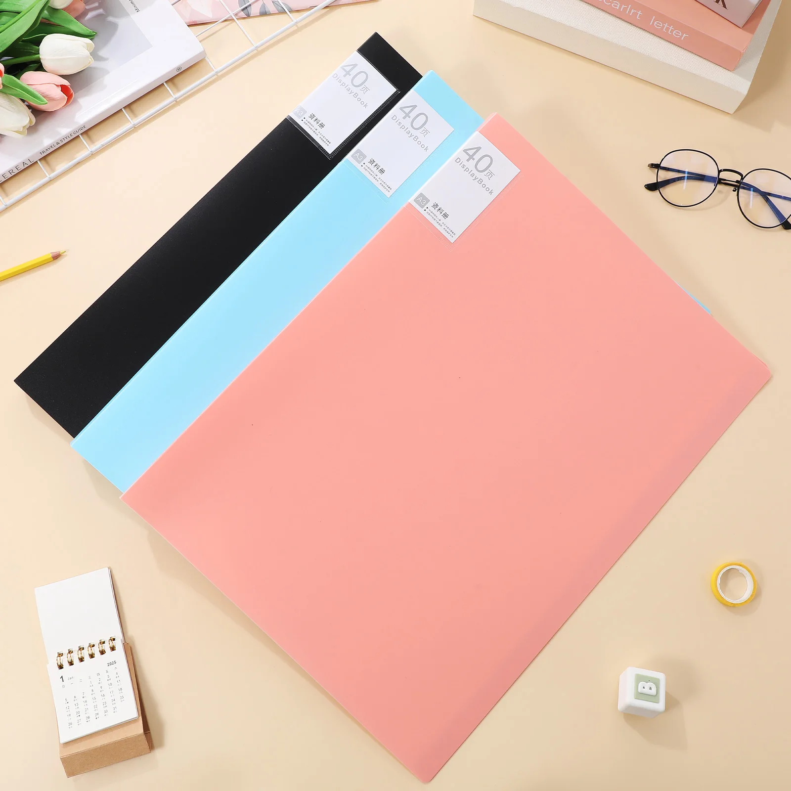 

3Pcs Portfolio Binder Folder Bright Colors Large Capacity Plastic Sleeve Organizer Document Protection Office School