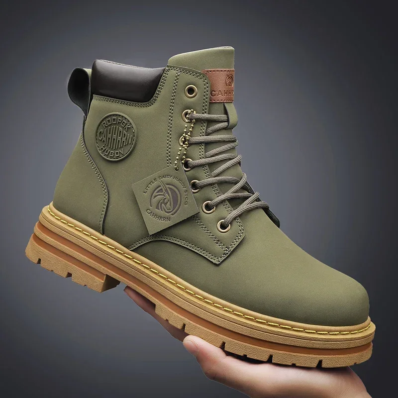 2024 zimowe botki męskie buty Outdoor żółte buty klasyczny Design wysokie męskie buty w stylu casual Botas Para Hombre