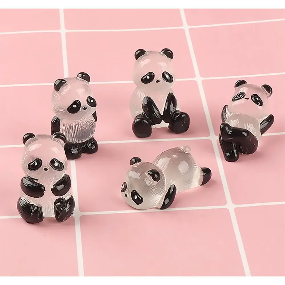 5pcs/Set Miniature Luminous Panda car Toys Micro Landscape Ornament Cute Panda Desk car Accessories Mini Figurines Room Decor