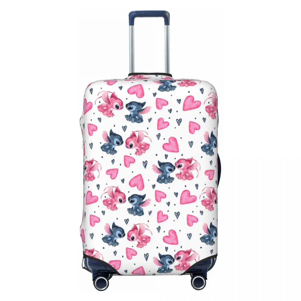 

Funny Lilo Stitch Watercolor Heart Luggage Cover Protector Washable Cartoon Monster Travel Suitcase Covers