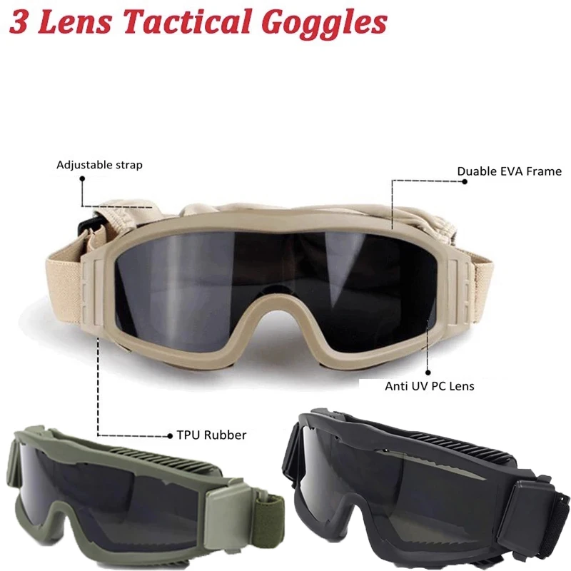 Óculos ao ar livre do combate militar, CS Game Training Shooting, Equipamento de proteção de segurança, Hunting Tactics Sunglasses, Bom