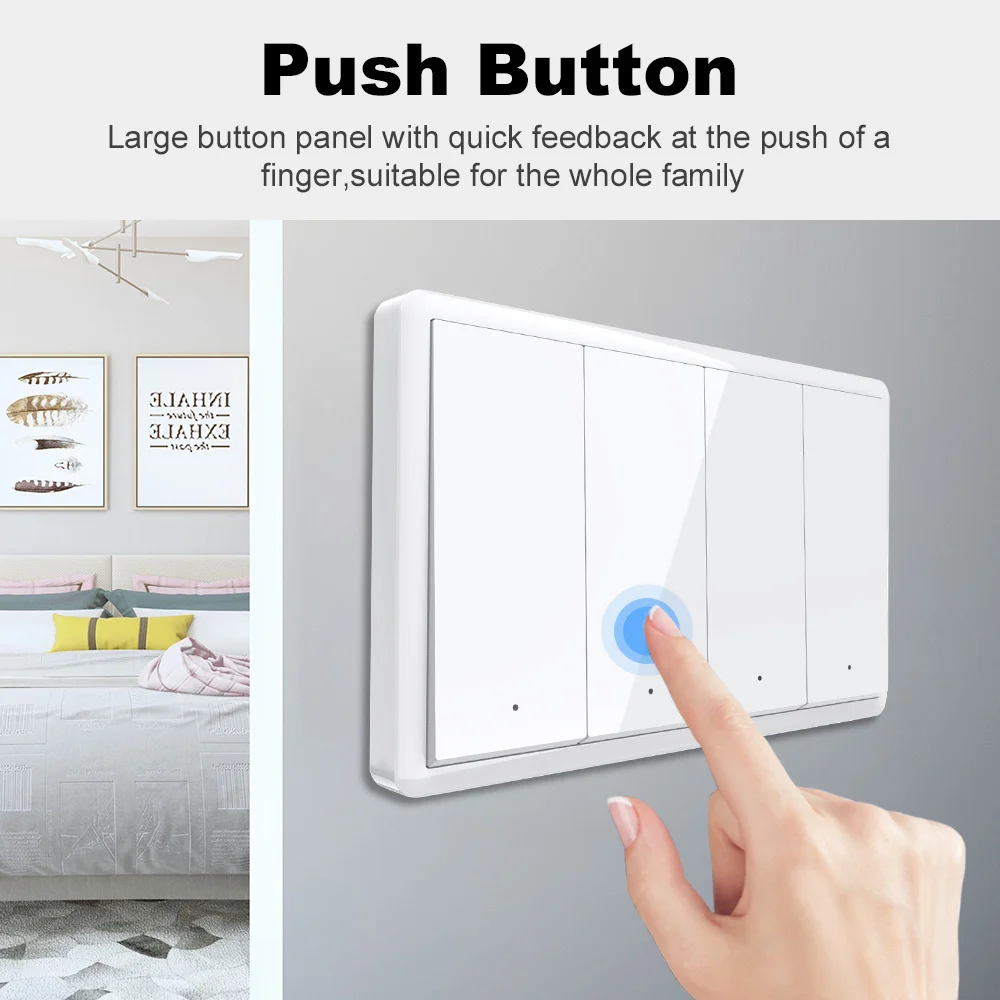 Manhot Matter WiFi Smart Wall Light Switch 1 2 3 4 Gangs with Neutral Wire Push  Physical Light Switches work with Homekit App