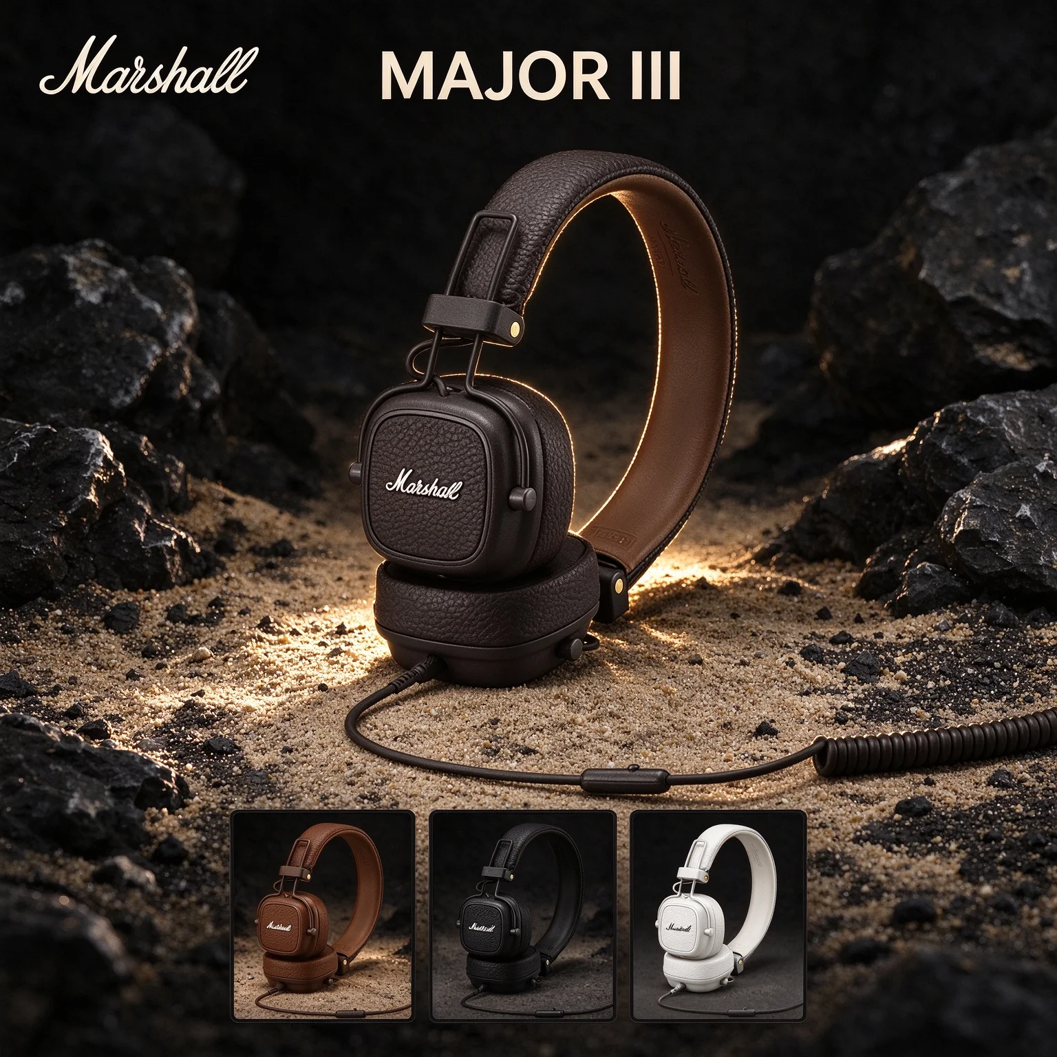 Marshall MAJOR III Retro Bluetooth Headphones, 40mm drivers, soft ear cushions, foldable design, iconic Marshall rock sound