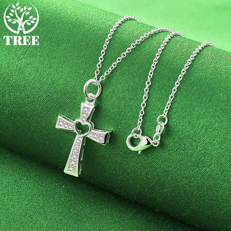 ALITREE 925 Sterling Silver Hollow Heart Cross zircone collana con ciondolo in cristallo per le donne collane gioielli di moda regalo di compleanno