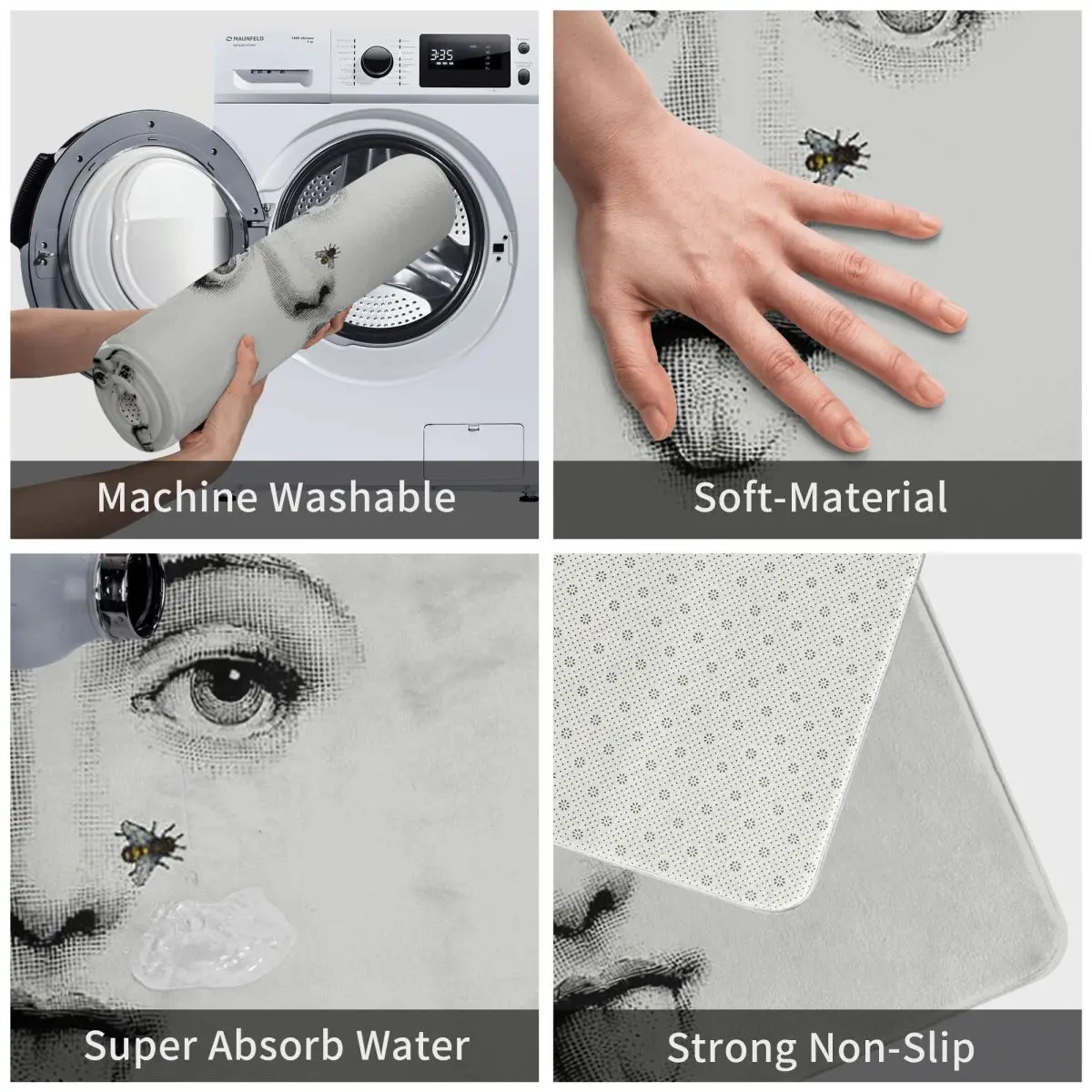 Lina Cavalieri By Piero F-Fornasetti-S Art المضادة للانزلاق ممسحة الكلمة حصيرة السجاد البساط للمطبخ مدخل المنزل الحمام مسند القدم حصيرة #4