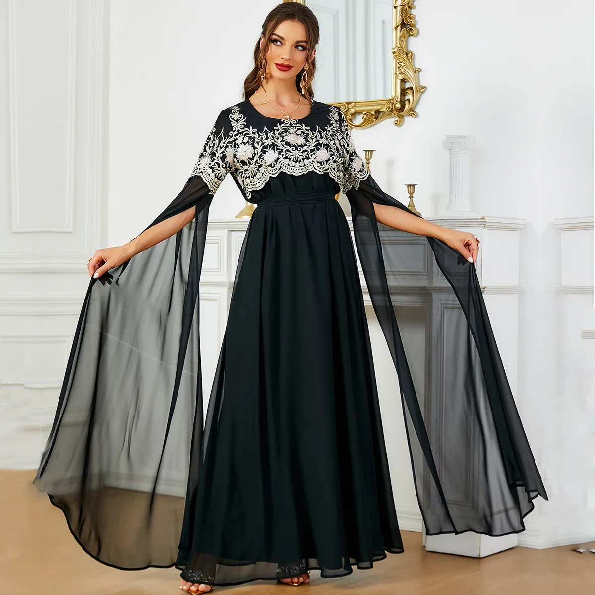 

Muslim Dress Women Casual Kaftan Embroidery Elegance Dress for Women Arabia Dubai Abaya All-season Robe Femme Musulman Vistidos