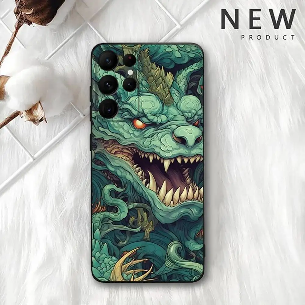 حافظة هاتف على شكل حيوان التنين لهاتف سامسونج S 25,24,23,22,30,21,10,9,Ultra,Plus,Lite,FE,4,5G حافظة سوداء ناعمة #5