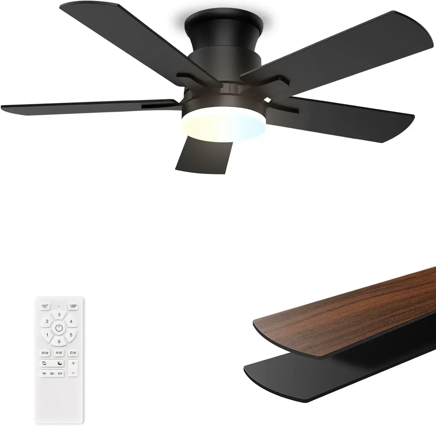 

Flush Mount Ceiling Fans with Lights 42 Inch, Remote Control, 3CCT Dimmable, 6 Speeds, Noiseless Reversible DC Motor, Low Profil