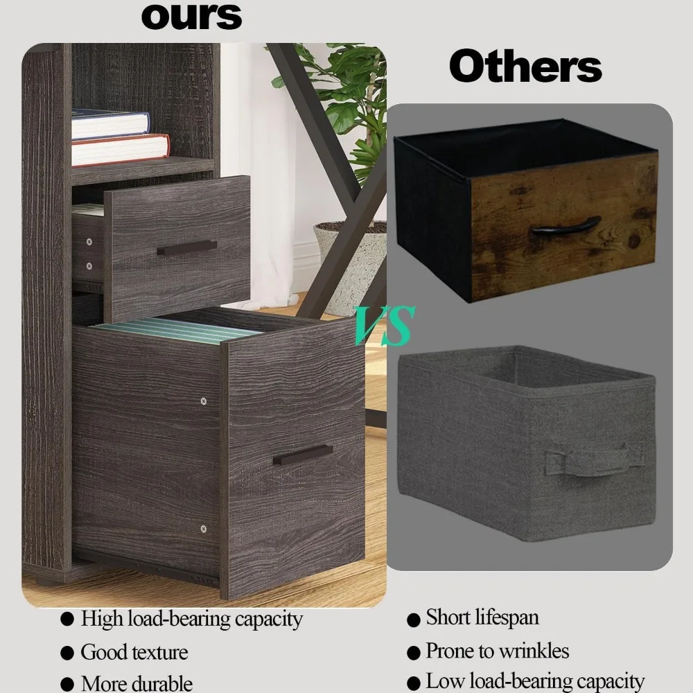 مكتب صناعي ريفي لشخصين مع خزانة تخزين ودرج ملفات لمساحات مكتبية كبيرة