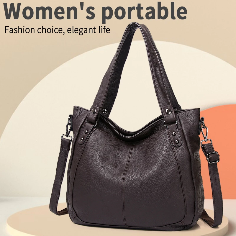 

Women's Genuine Leather Handbag Large Capacity Multi Compartment Shoulder Bag for Travel And Commuting Autumn Winter