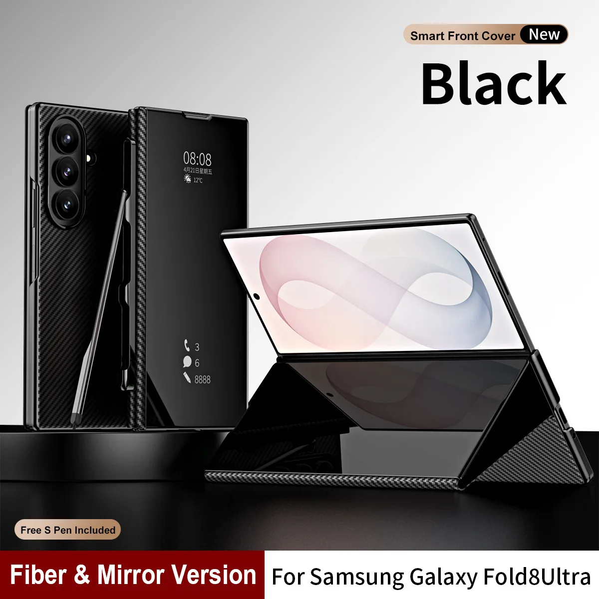 Smart Mirror Case For Samsung Galaxy Z Fold 8 ultra 3 4 5 6 7 Carbon fiber leather Pen Slot Cover Anti-knock Cases For Z Fold7