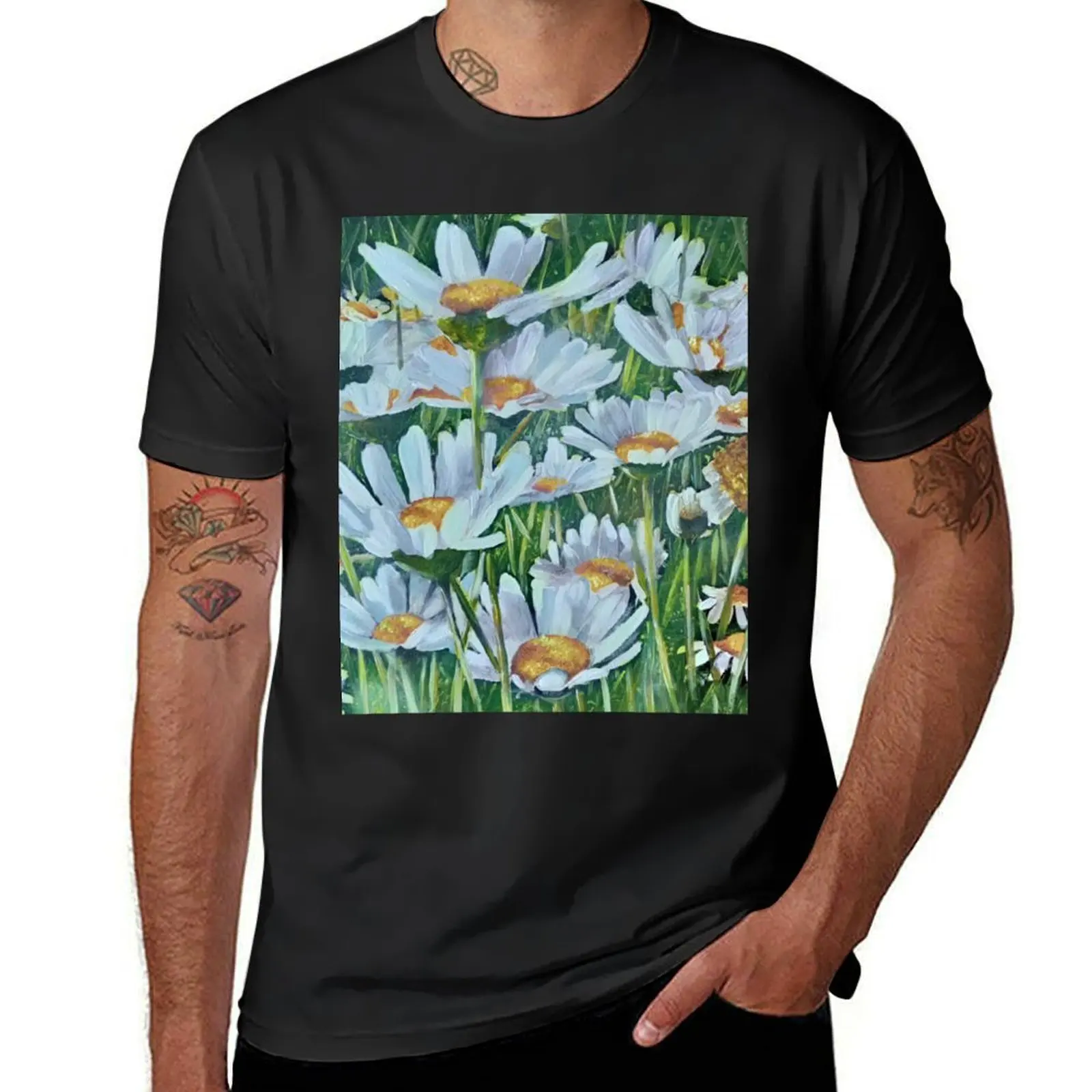 Chamomile Summer Wildflowers Painting Floral T-shirt summer clothes blanks Short sleeve tee slim fit t shirts for men