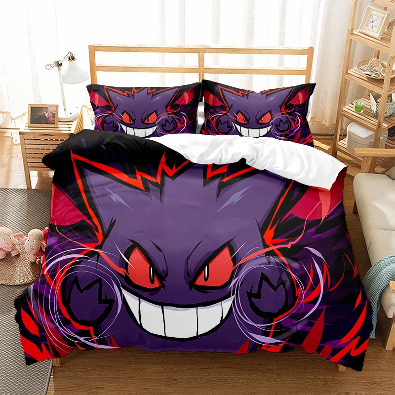 Cartoon Anime Pokemons Bedding Set Kawaii Pikachu Gengar Duvet Cover Set Quilt Cover Pillowcase Kid Bed Set Twin Queen King Size