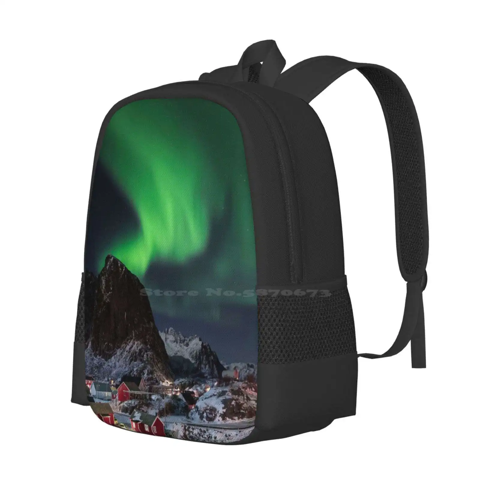 The Magic Of The Night New Arrivals Unisex Bags Student Bag Backpack Norway Islands Lofotens Hamnoy Reine Eliassen Rorbuer Huts