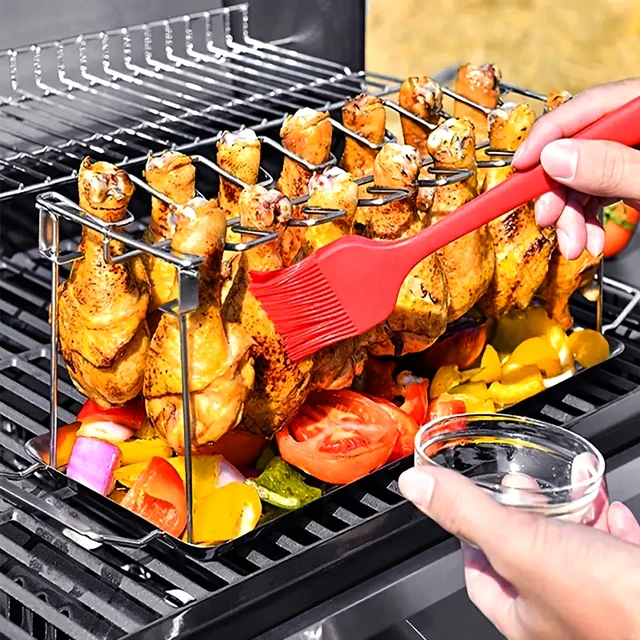 1 szt. Składany Stojak ze Stali Nierdzewnej na Kaczęce Nóżki Skrzydełka Grill do Kaczek BBQ Stojak na Skrzydełka Pionowy Grill do Wędzarnicy Piekarnika
