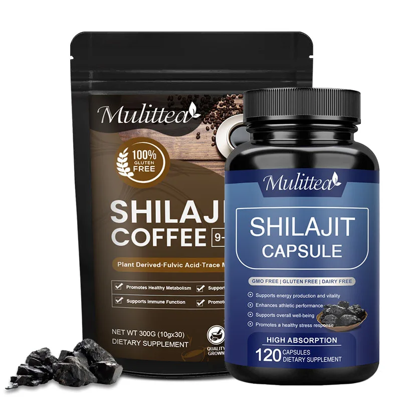 Mulittea Original Natural Shilajit Capsule with Fulvic Acid&85+Trace Minerals for Improve Endurance Focus Memory Male confidence