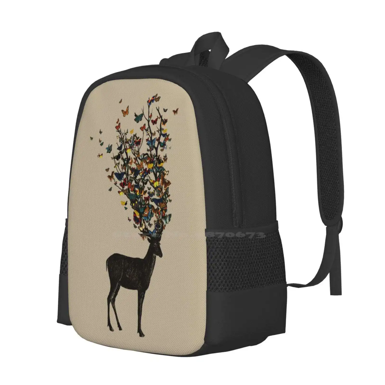 Wild Nature Teen College Student Backpack Pattern Design Bags Stag Wilderness Animals Colorful Yellow Red Blue Green Pink Black