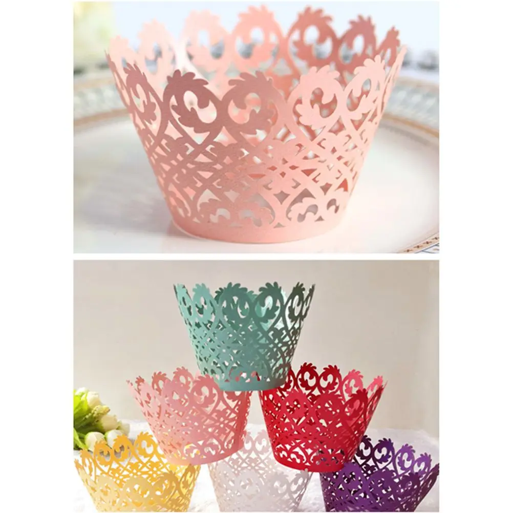 50 Pink Cups Baking Wrappers Cupcake Edge Hollow Wrappers Dessert Lace Muffin Cake Decorations Birthday Party Supplies