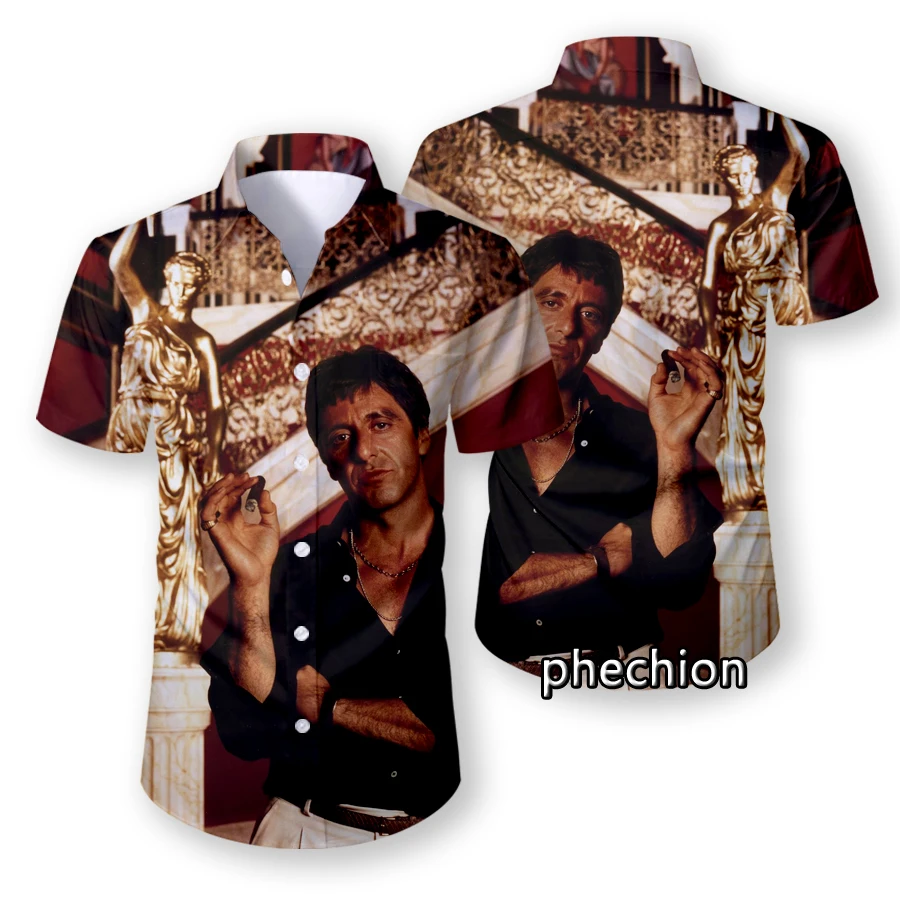 Summer Hawaiian Mens Short Sleeve Beach Shirts Casual Scarface 3D Printed Shirts Plus Size S-5XL Fashion Men Tops U04