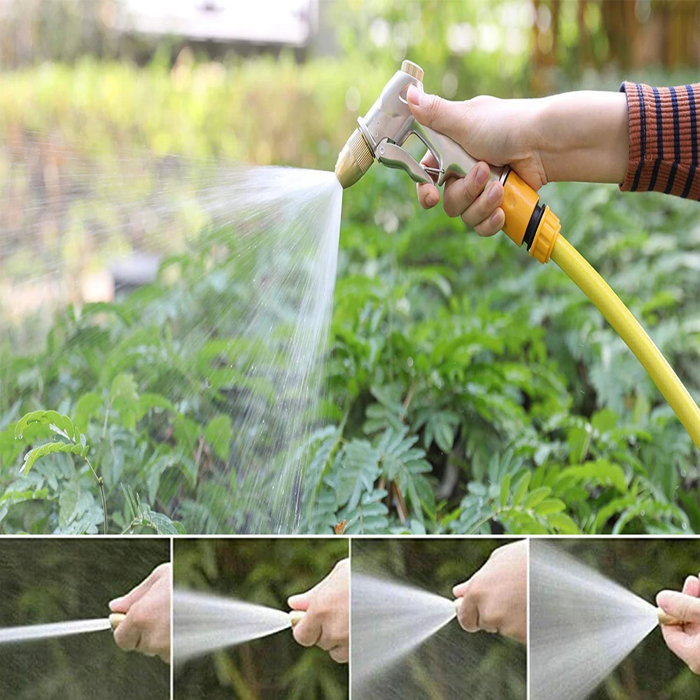 PISTOLA DE PULVERIZACIÓN de agua de alta presión, manguera de jardín chapada en Metal, tubo de césped, modo ajustable, pulverización, riego de