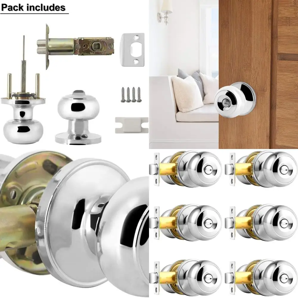 

Набор из 6 полированных хромированных дверных ручек с внутренними замками для спален и ванных комнат