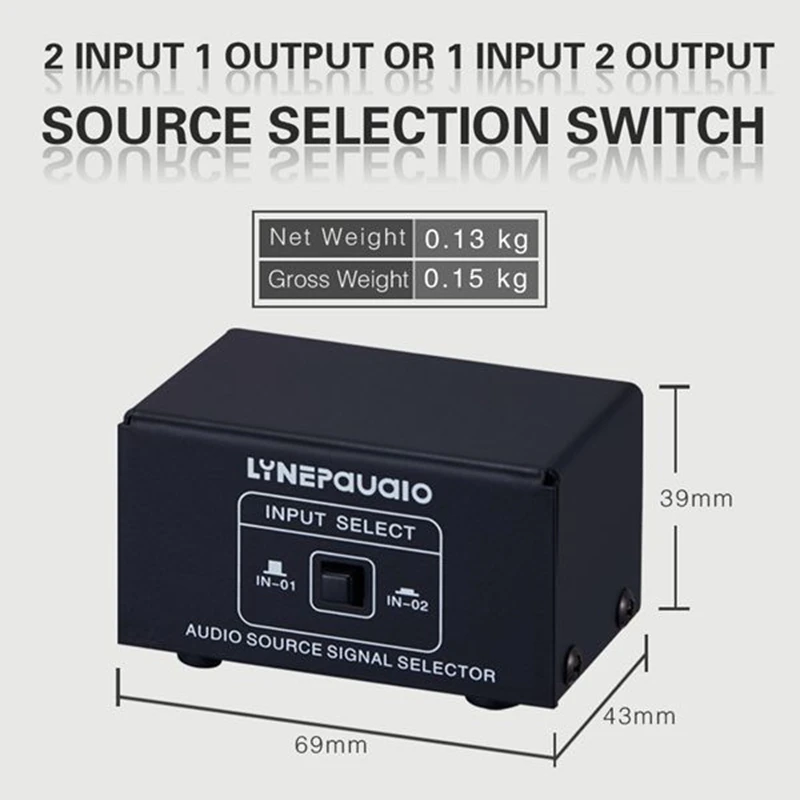 2 in 1 uit of 1 in 2 uit O-bron signaalkiezer, switcher, luidspreker, O-bron, switcher, verliesvrij, RCA-interface