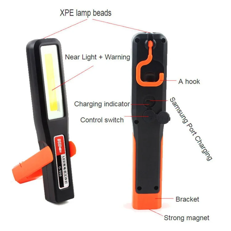 ABDJ-USB مصباح يدوي COB قابل لإعادة الشحن مع مصباح محمول بإضاءة مغناطيسية لإصلاح السيارات في حالات الطوارئ