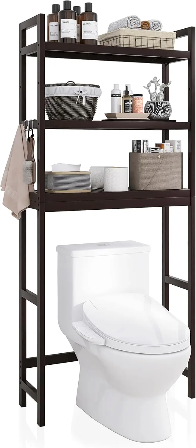 

Bamboo Over-The-Toilet Storage Shelf, 3-Tier Adjustable Organizer Rack for Bathroom Space Saving in Dark Brown