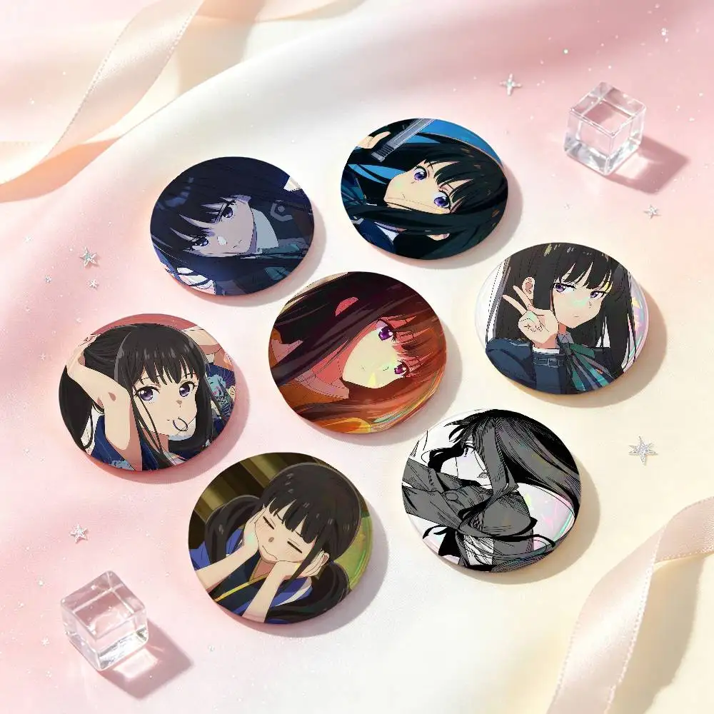 Takina Inoue Anime Figure Badges Button Round Creative Pin Brooch Badge Bag Decor Accessories Fans Collect Friends Gifts