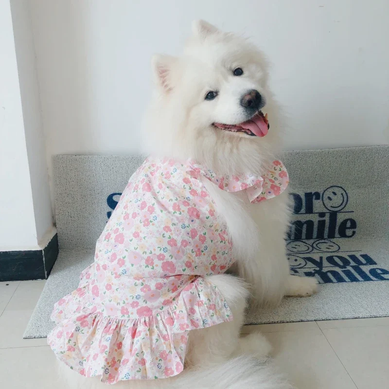 Large Dog Floral Dress Spring Summer Dog Breathable Clothes for Medium Big Dogs Soft Pet Costume