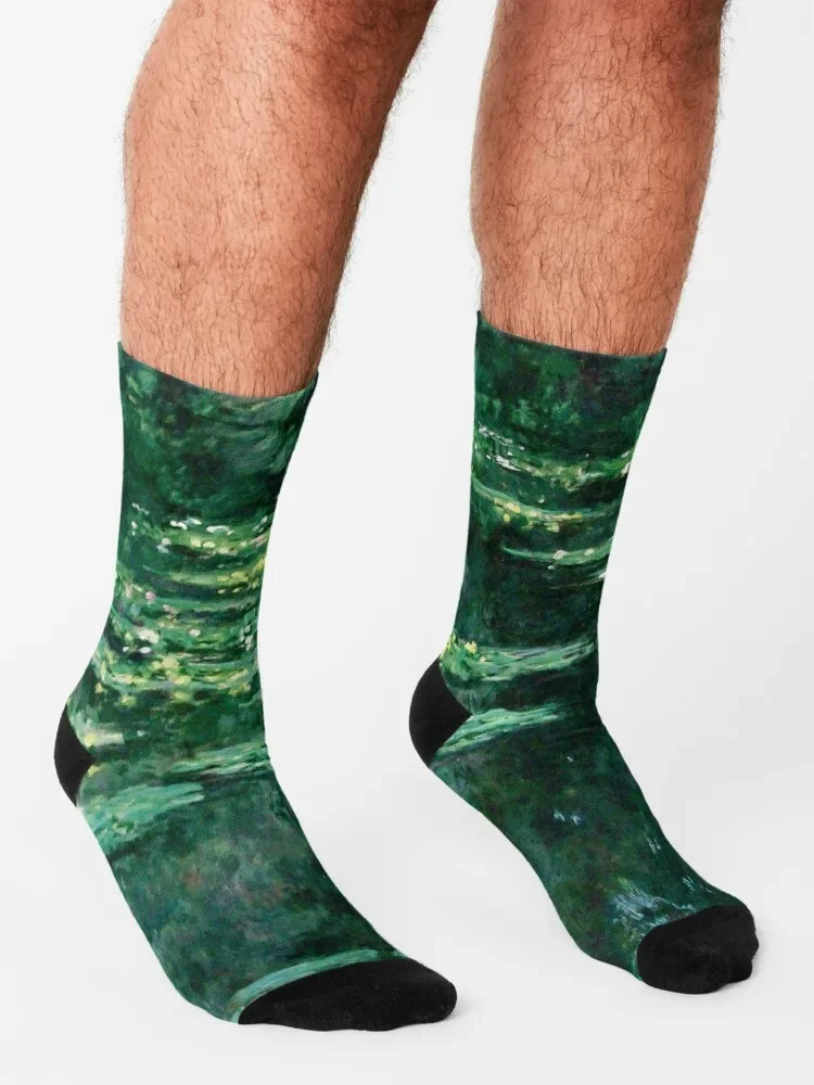 WATER LILIES IN GREEN POND Claude Monet Socks Soccer new in\'s winter gifts Designer Man Socks Women\'s