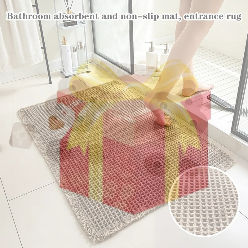 

【HG】Waffle Bathroom Mat, Toilet Entrance Mat, Non-slip Mat, Bedroom Doormat, Household Absorbent Mat, Toilet Carpet