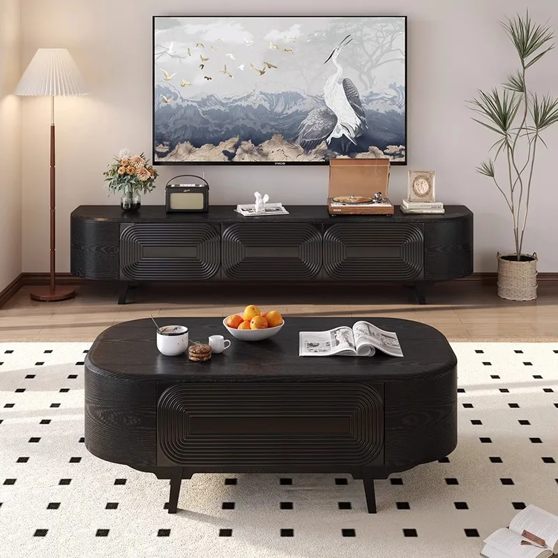 

Medieval coffee table TV cabinet Black household locker Medieval small apartment coffee table combination TV cabinet