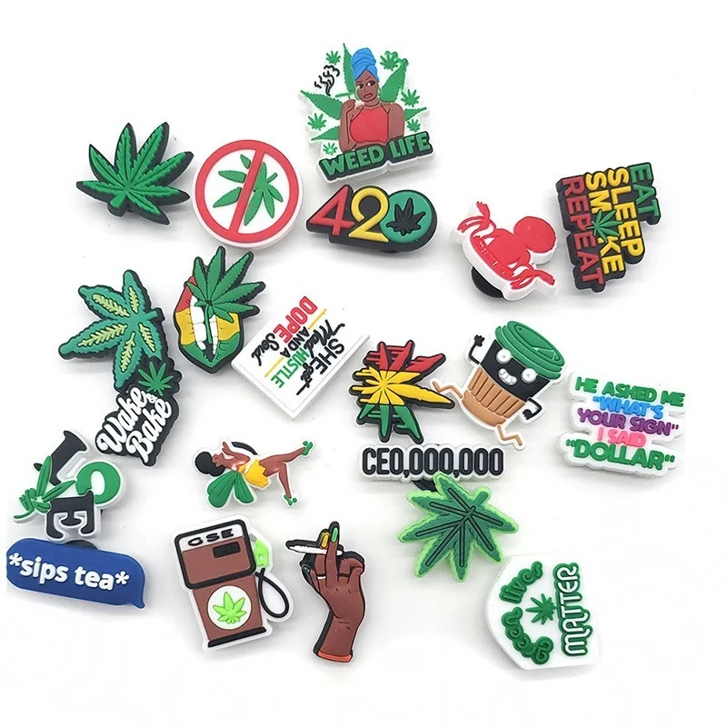 1Pc Shoe Charms Happy 420 PVC Maple Leaf Weed Life Garden Shoe Decoration Fit Croc Jibz Wristband Accessories Kid X-MAS Gift