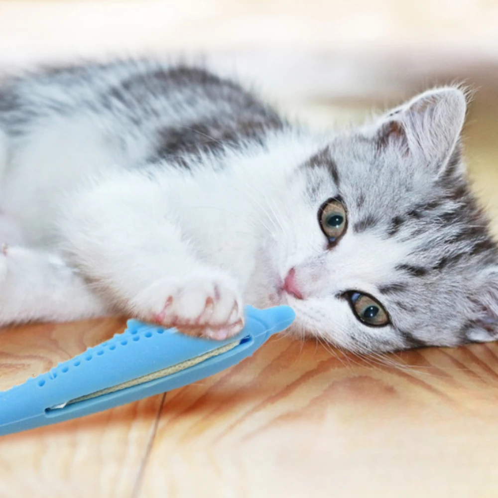 Katze Zähneputzen Spielzeug Zähne Reinigung Katze Stick Fisch-förmigen Silikon Spielzeug Kauen Beständig Interaktives Spielzeug Katzenminze Heimtierbedarf – Detail 4