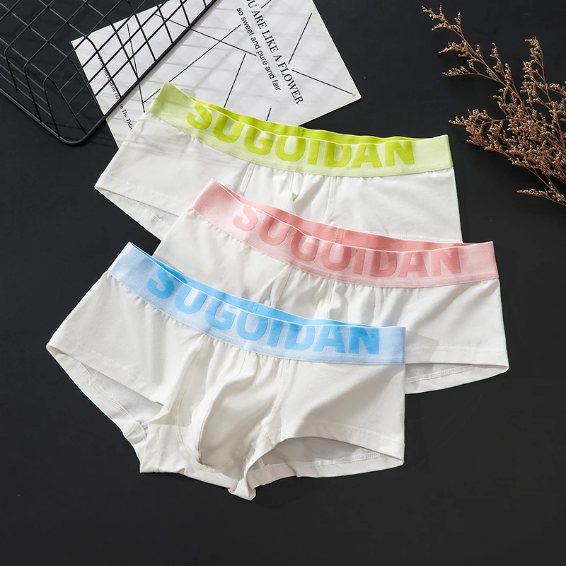 SUGOIDAN Trendy Men's Fashion Low Waist Underwear Sexy U Convex Pure Cotton Flat Corner Pants Slim Fit Sports Breathable Four Co