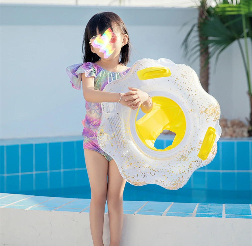 Flotador de piscina inflable para niños pequeños, tubos de natación de dibujos animados con asas, asiento flotante, forma de flor, anillo de natación, juguetes de agua para niñas