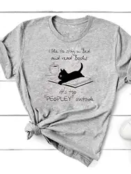 Graphic T-shirt Clothing Summer Top Fashion Cat Books Trend Cute Short Sleeve Women Print T Shirt Tee Basic Clothes