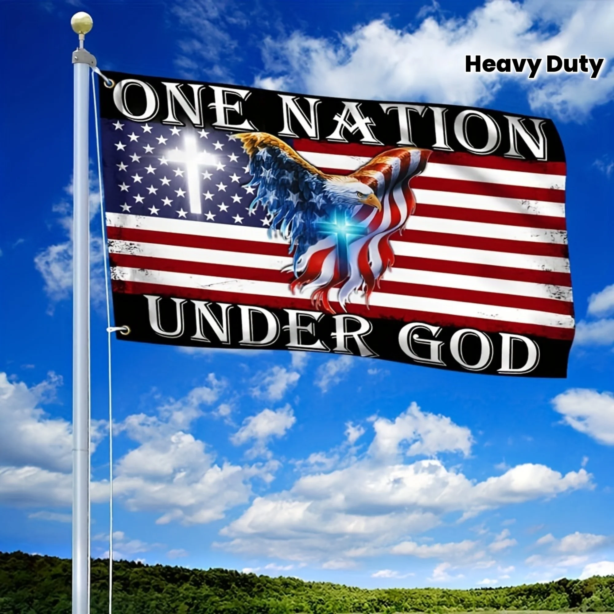 Outdoor Banner One Nation Under God Banner Christian Banner US Featuring Christ Eagle Christmas Gift