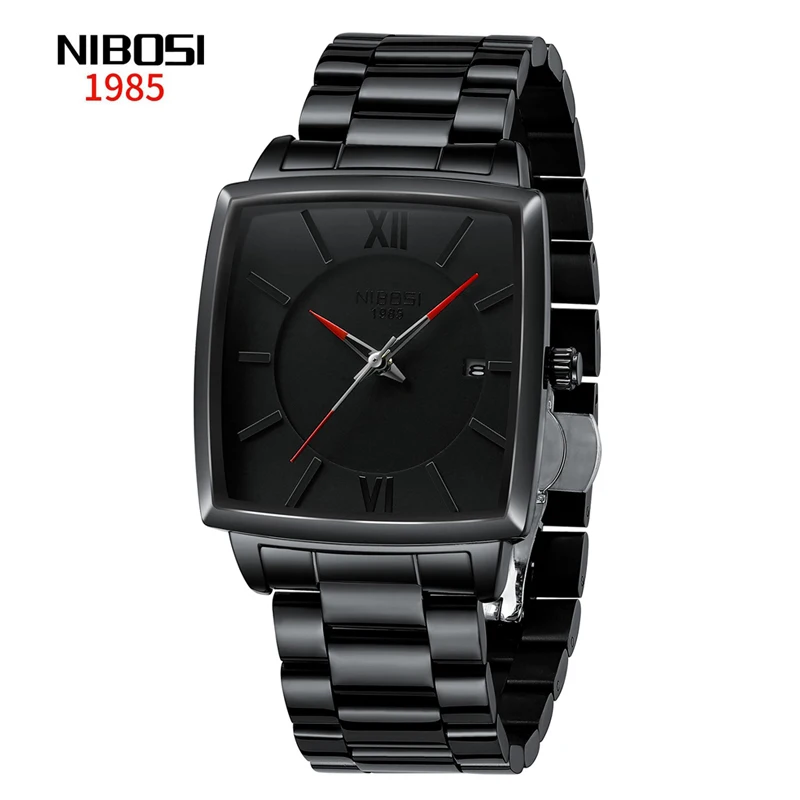 

NIBOSI Mens Watches Top Brand Luxury Stainless Steel Sport Waterproof Date Fashion Square Quartz Watch for Men Relogio Masculino