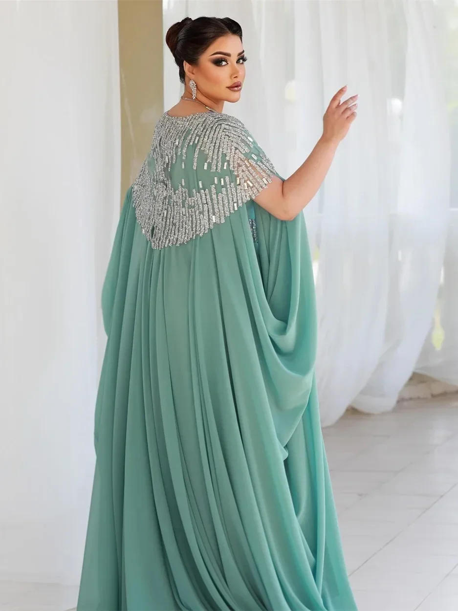 Oisslec Dress Elegant Vintage Sweet Green Chiffon Beads Sequins Ruffle Customize Formal Occasion Prom Dress Evening Party Gowns